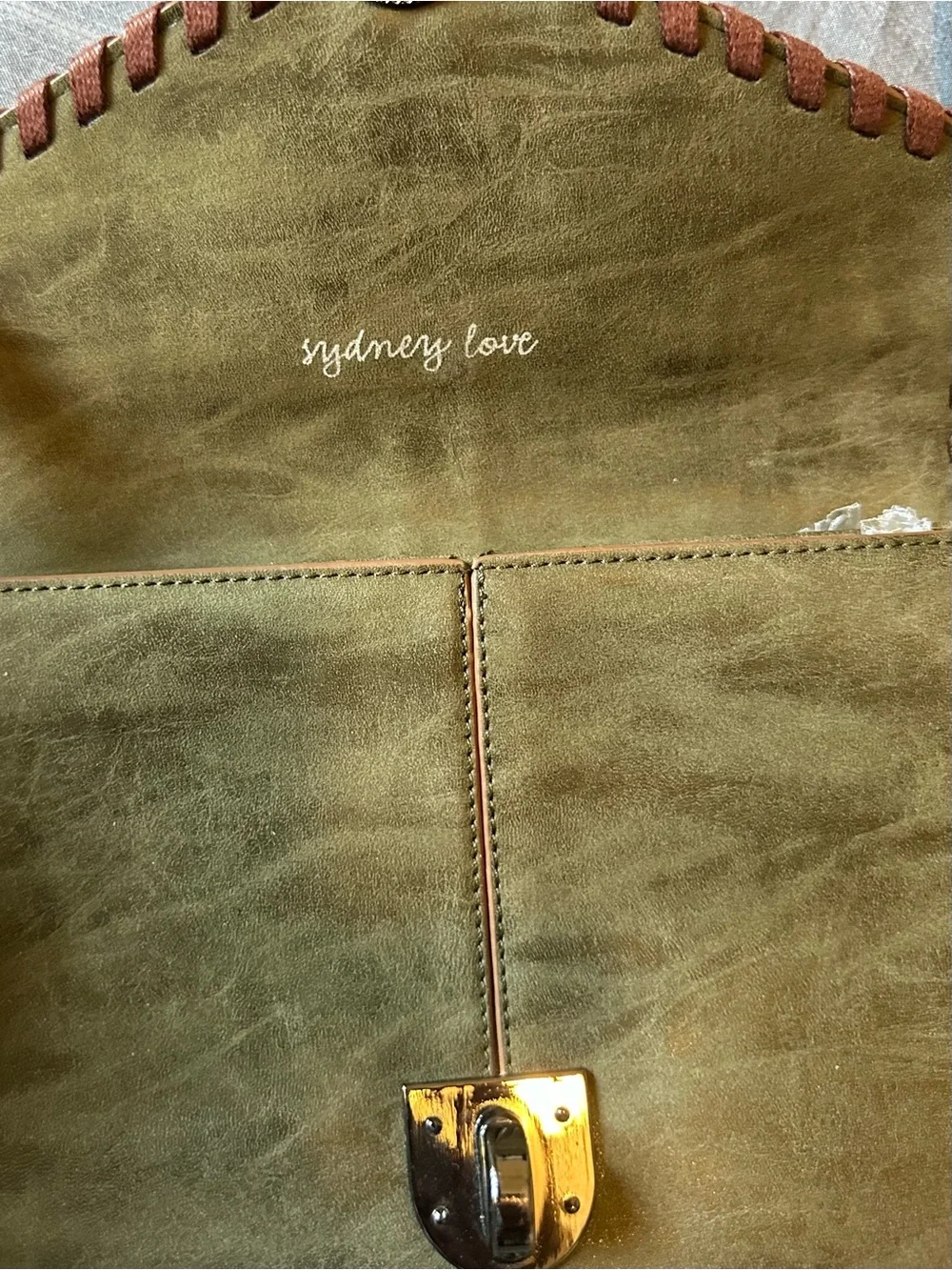 Sydney Love Olive Suede Crossbody with Brown Woven Trim